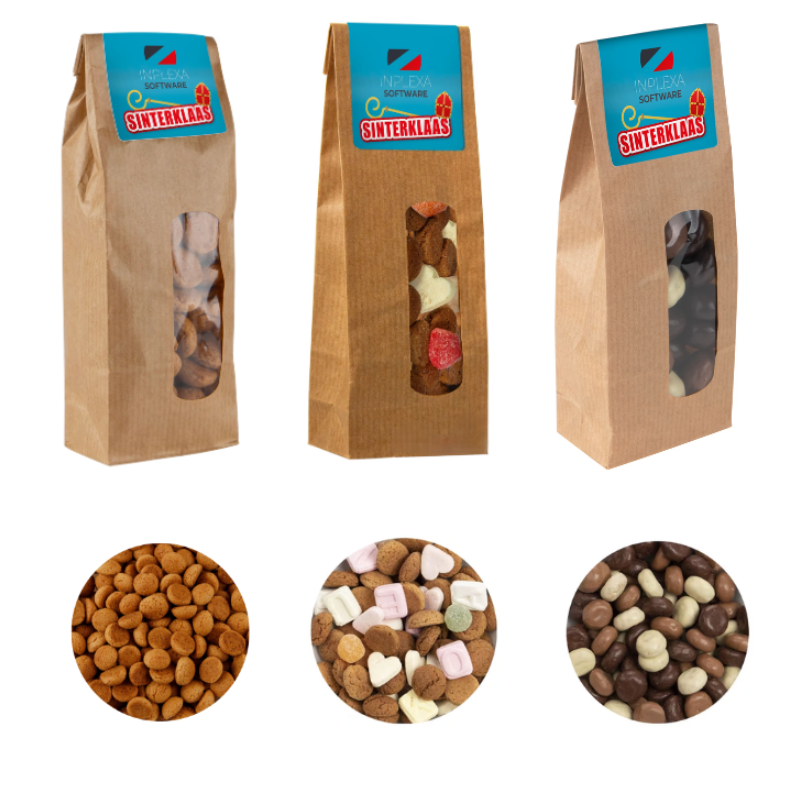 Süßigkeitenauswahl | In Papiertüte | 100 g | Vollfarbig bedruckter Aufkleber